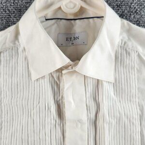 Eton Slim 41 16 Formal Pleated Front White French Cuff Long Sleeve Button Up Men